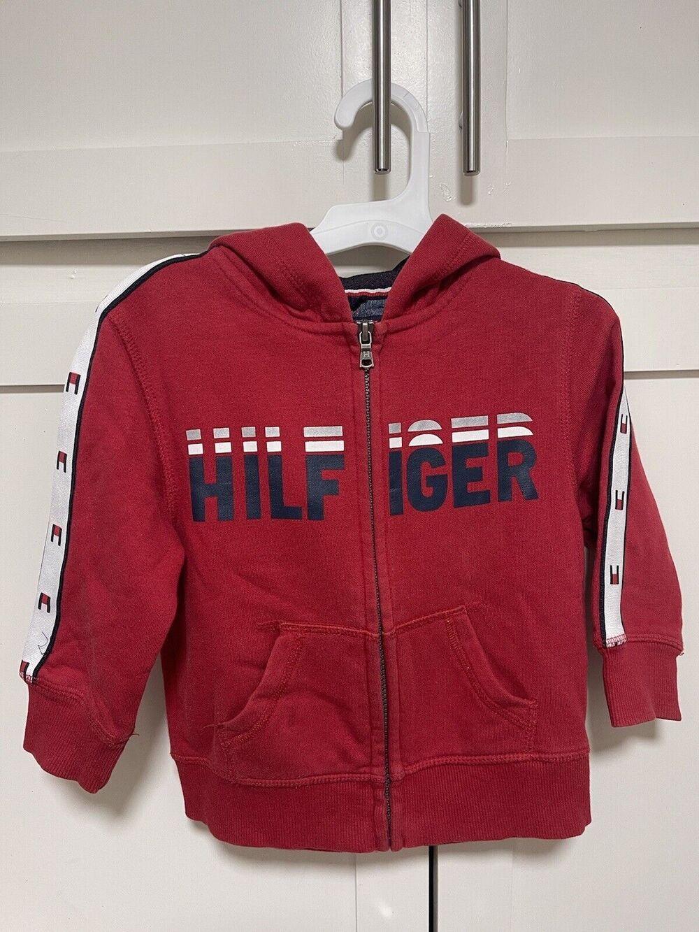 Tommy Hilfiger Hoodie Size 2T Toddler Red Zip Front Fleece